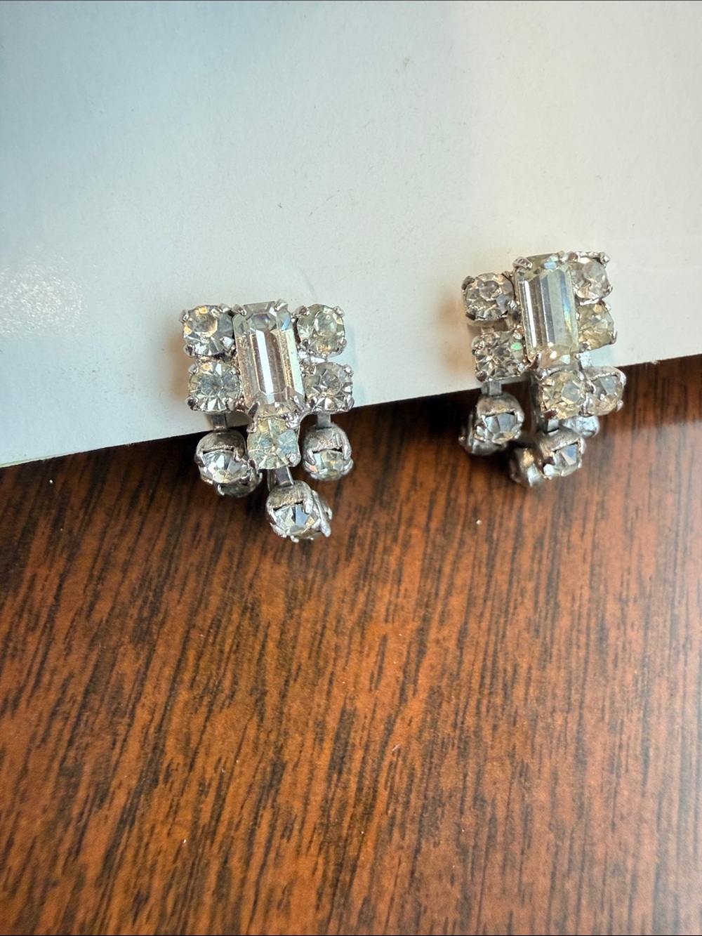 Vintage Rhinestone Dangle Clip-On Earrings | Art Deco Glam Sparkle